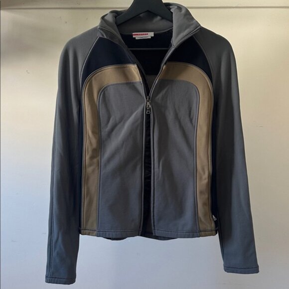 Vintage Prada athletic contrast panel scuba knit fleece fitted zip up jacket - Picture 3 of 16